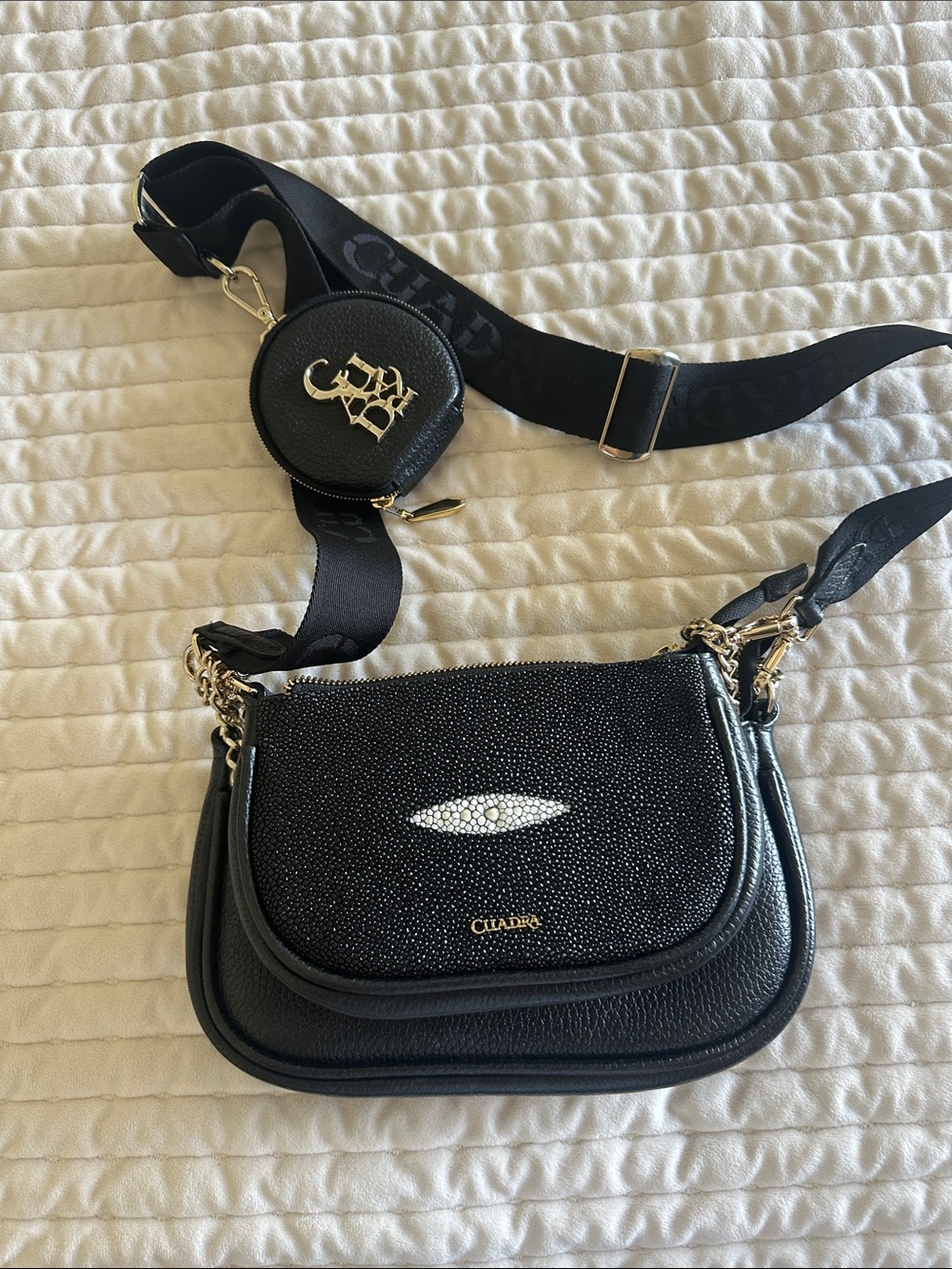 Claudia Black Leather Crossbody Bag with Removable Strap and Coin Pouch